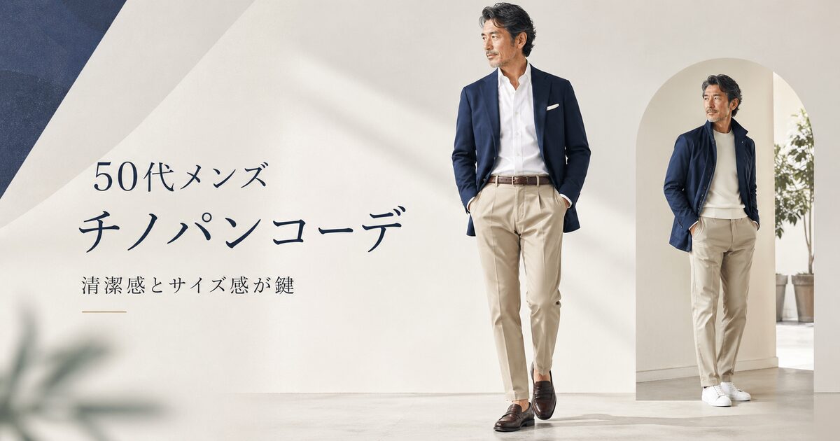 50代メンズのチノパンコーデは清潔感とサイズ感が鍵｜大人っぽく見える定番配色と靴の選び方！